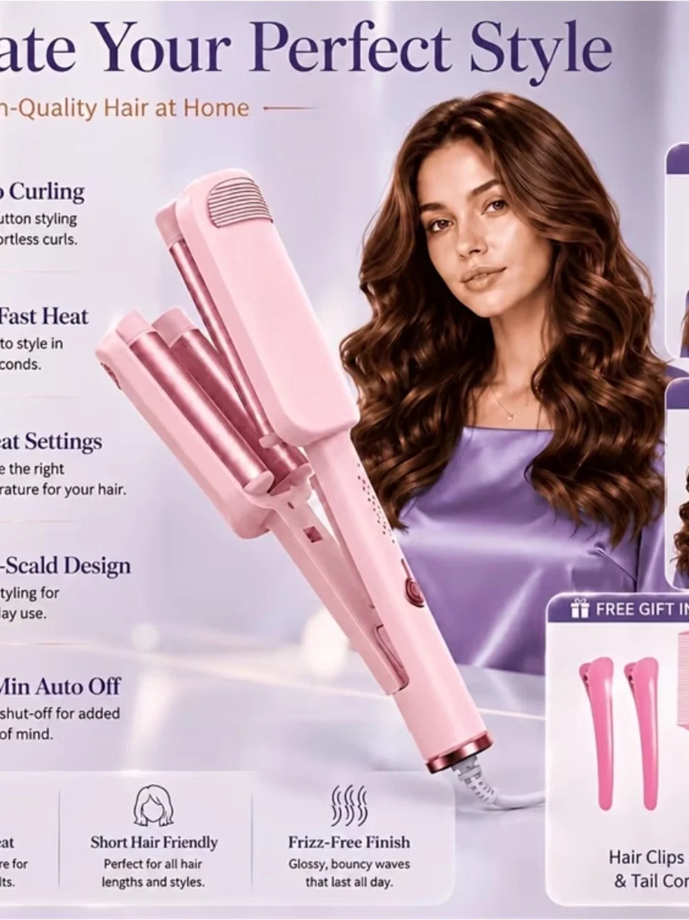 Pink Wave Hair Crimper and Waver Tool - Women Hair
